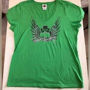 Harley Davidson Motorcycles Womens Size 3XL Green V-Neck Short Sleeve T-Shirt